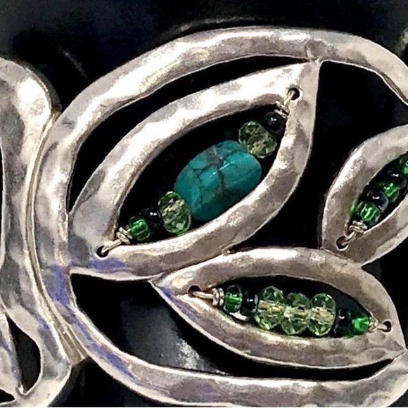 Silpada B2182 Cuff Bracelet, Garden Party, Sterling Silver, Turquoise  & bead - Picture 2 of 7